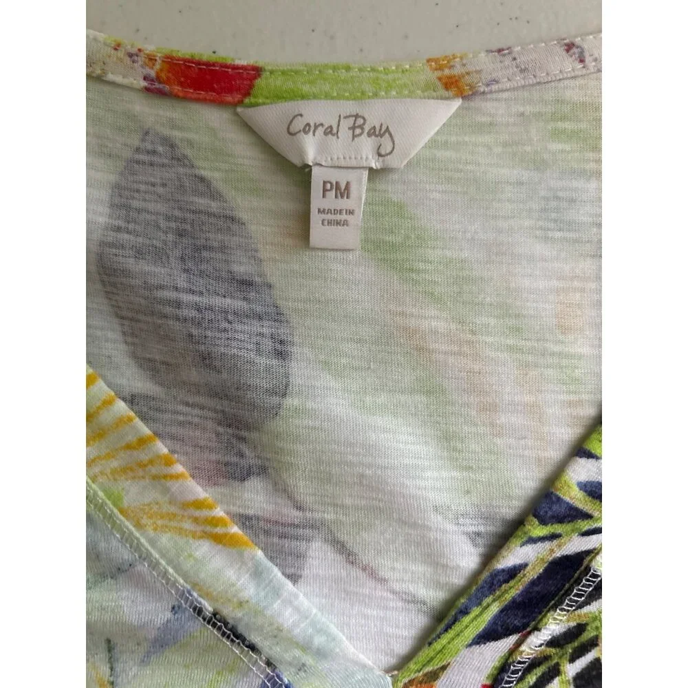 Coral Bay Women's PM Tropical Print Faux Button-Down Tie-Front Shirt